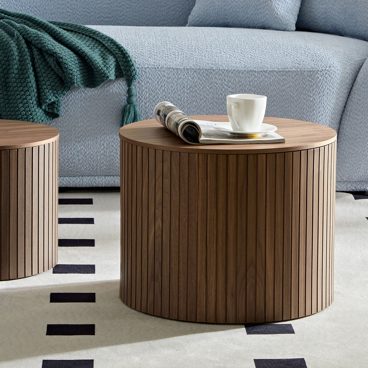 Handcrafted Nested Table Set, 2 Pieces - Black, White, or Dark Brown