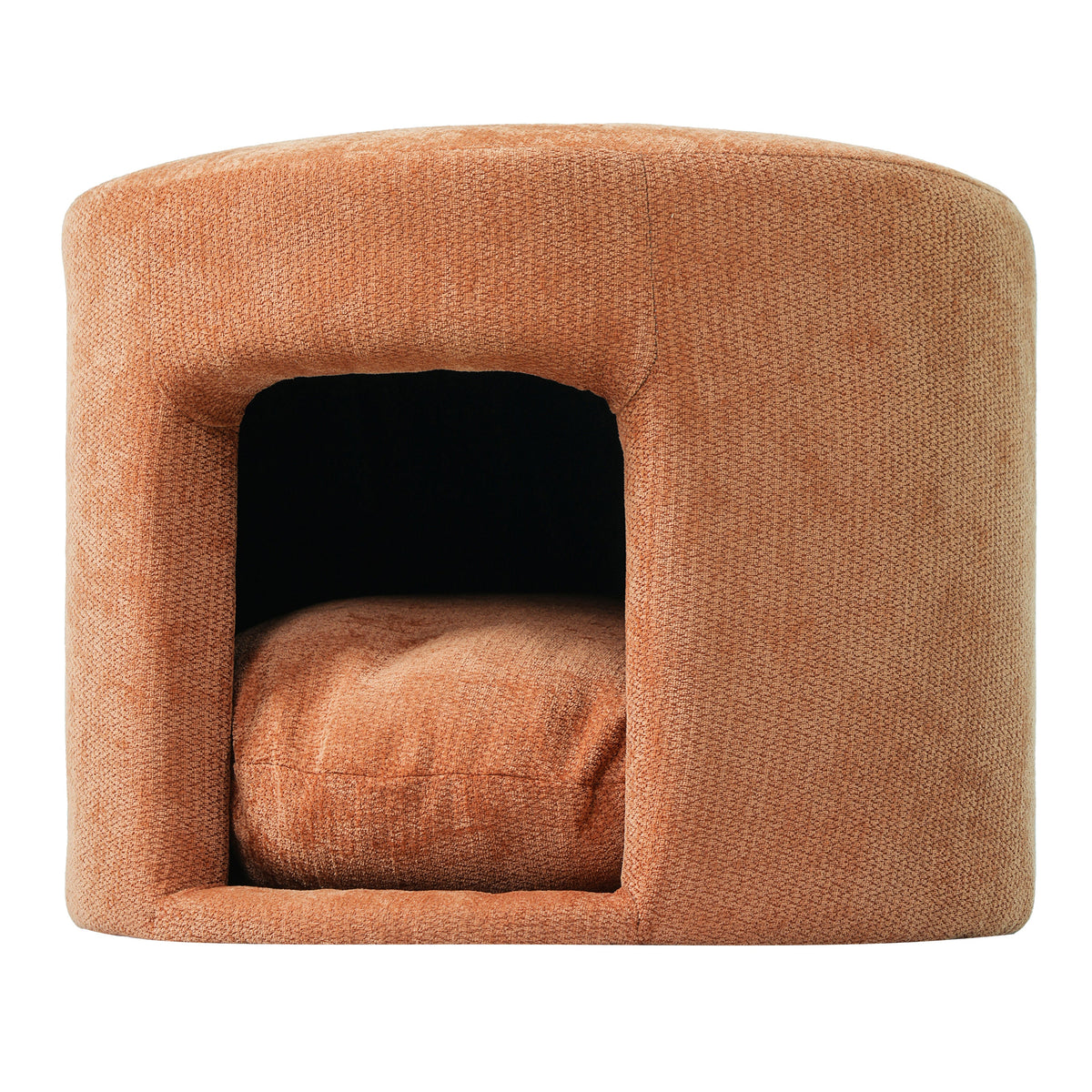 Orange Pet Friendly Ottoman with Removable Cushion and Hidden Pet Nook - Orange