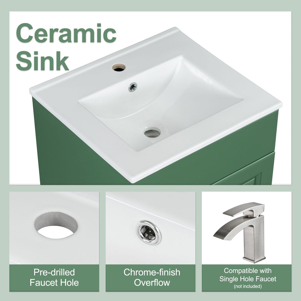 Bathroom Vanity with Sink and Adjustable Shelf - Multiple Colors