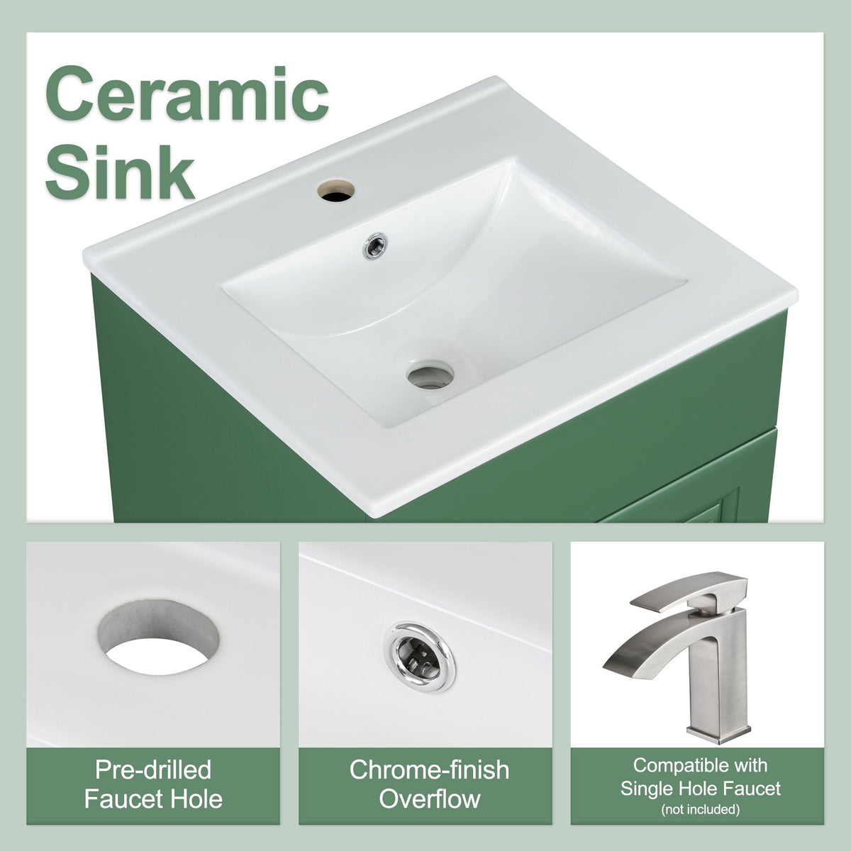 Bathroom Vanity with Sink and Adjustable Shelf - Multiple Colors