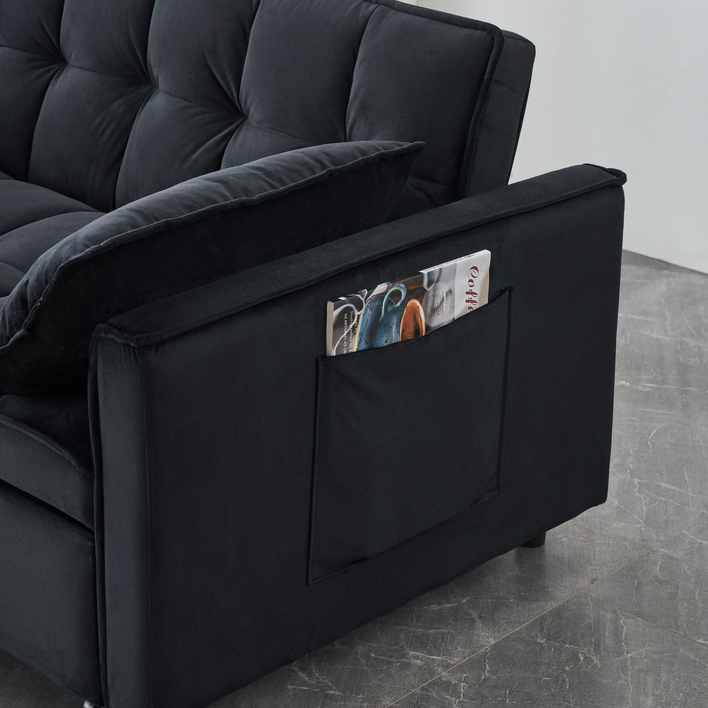Convertible Velvet Sofa Bed with Storage Pockets - Multiple Colors