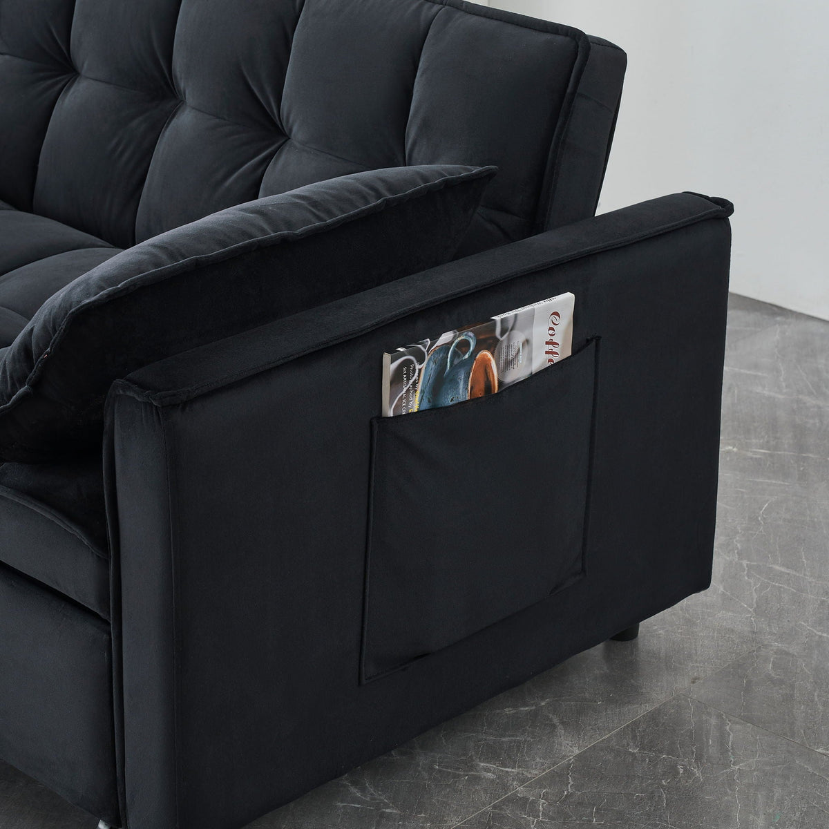 Convertible Velvet Sofa Bed with Storage Pockets - Multiple Colors