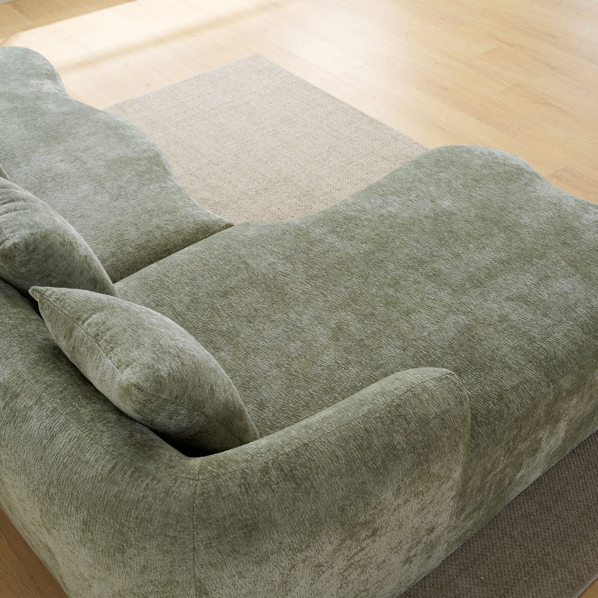 Modular L-Shape Sectional Sofa with Curved Chaise - Green, Beige, Gray