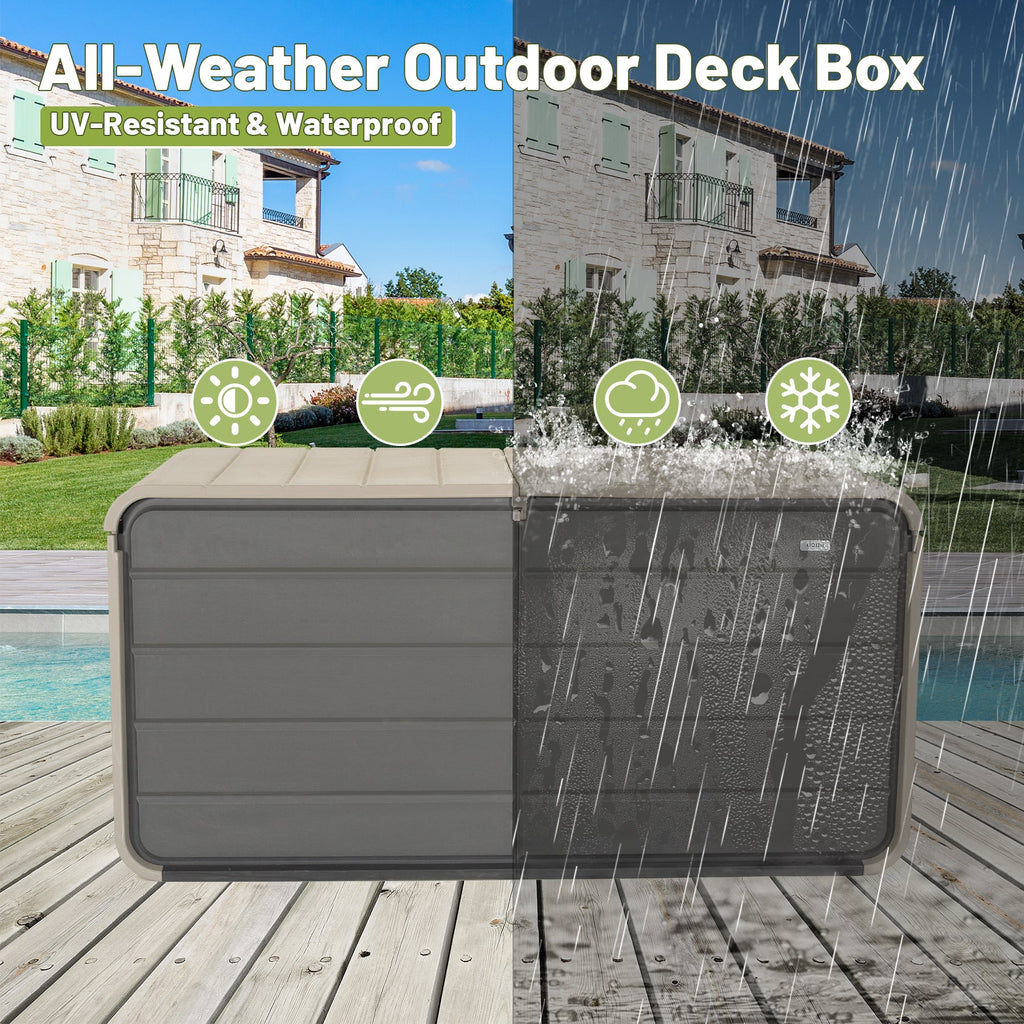 260 Gallon Plastic Deck Box with Wheels and Waterproof Lid - Gray