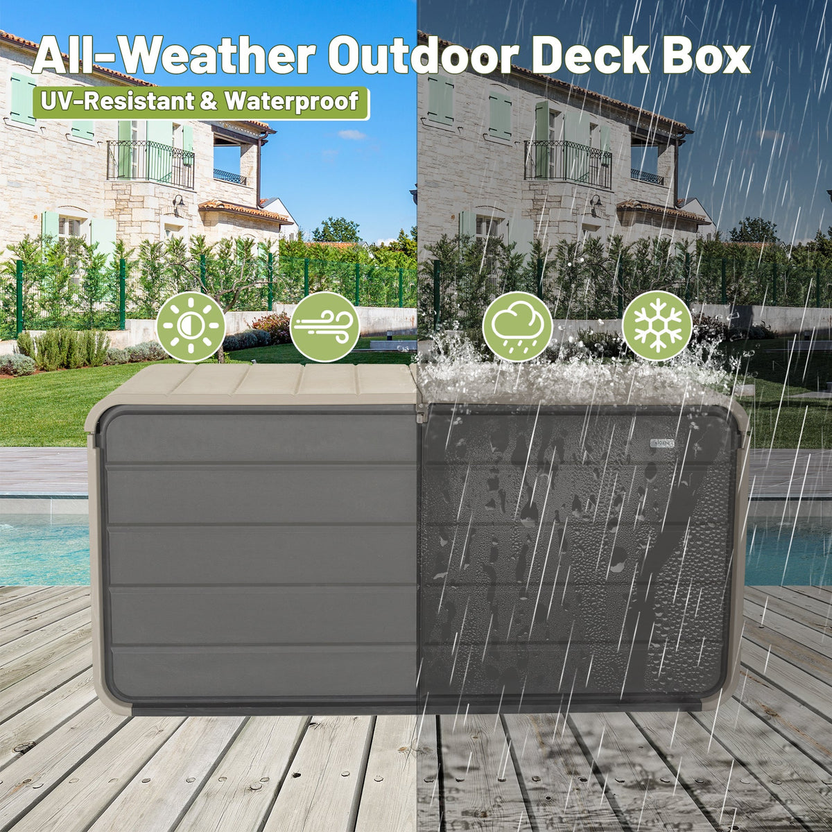 260 Gallon Plastic Deck Box with Wheels and Waterproof Lid - Gray