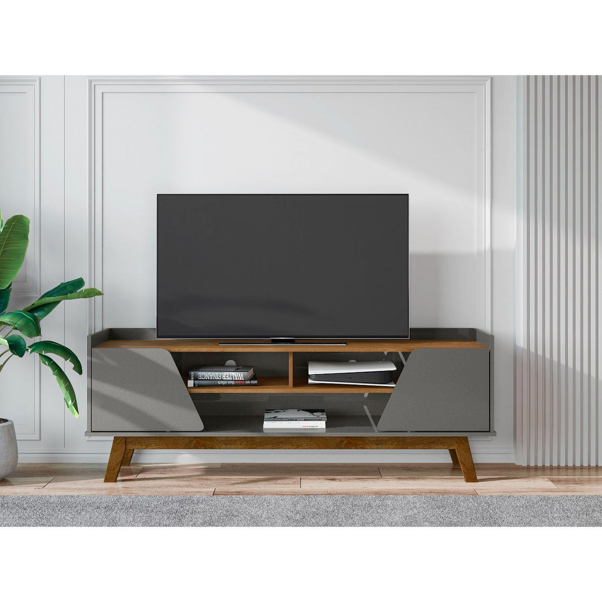 TV Stand with 5 Shelves and Soft Close Doors - Multiple Colors