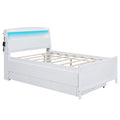 Full Size Platform Bed with Storage LED Headboard and Twin Trundle - White