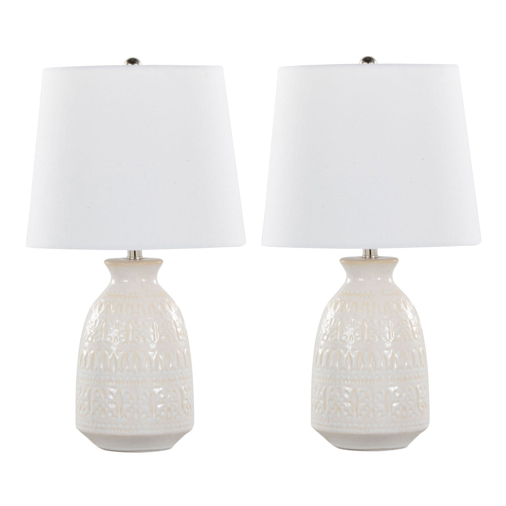Contemporary Ceramic Lamp Set with Textured Vase Base - Green or White
