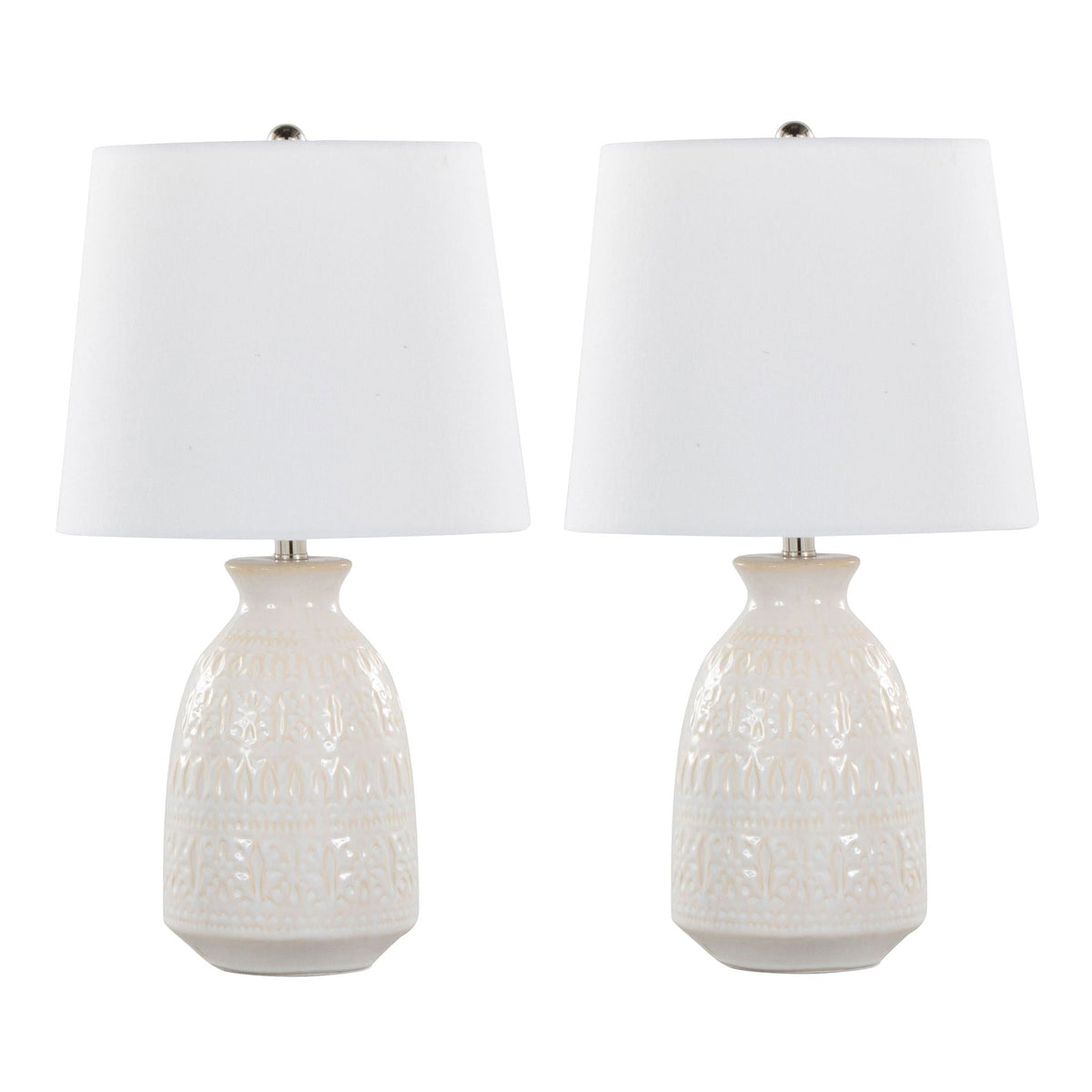 Contemporary Ceramic Lamp Set with Textured Vase Base - Green or White