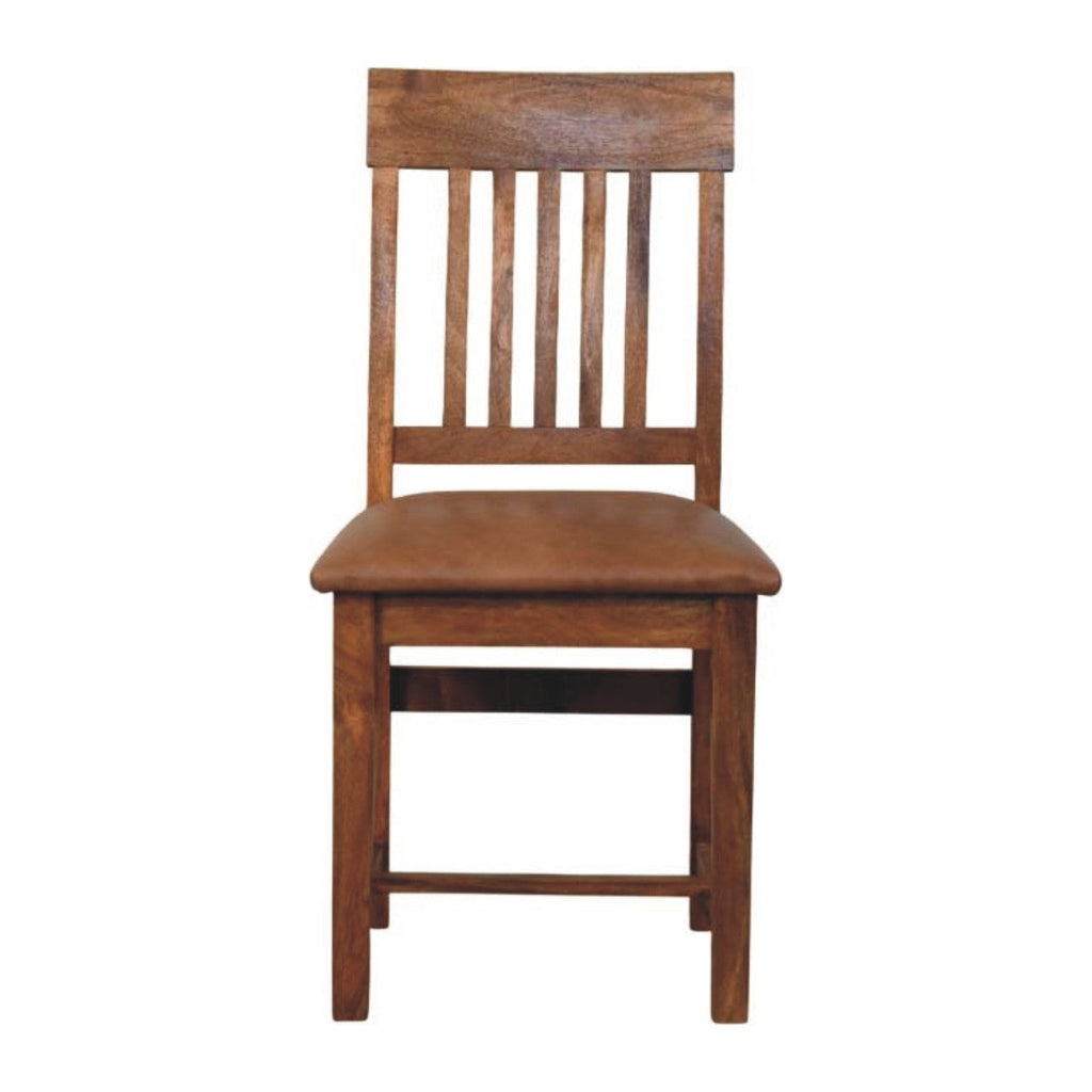 Solid Wood Leather Slatted Dining Chair with Slatted Back – Brown