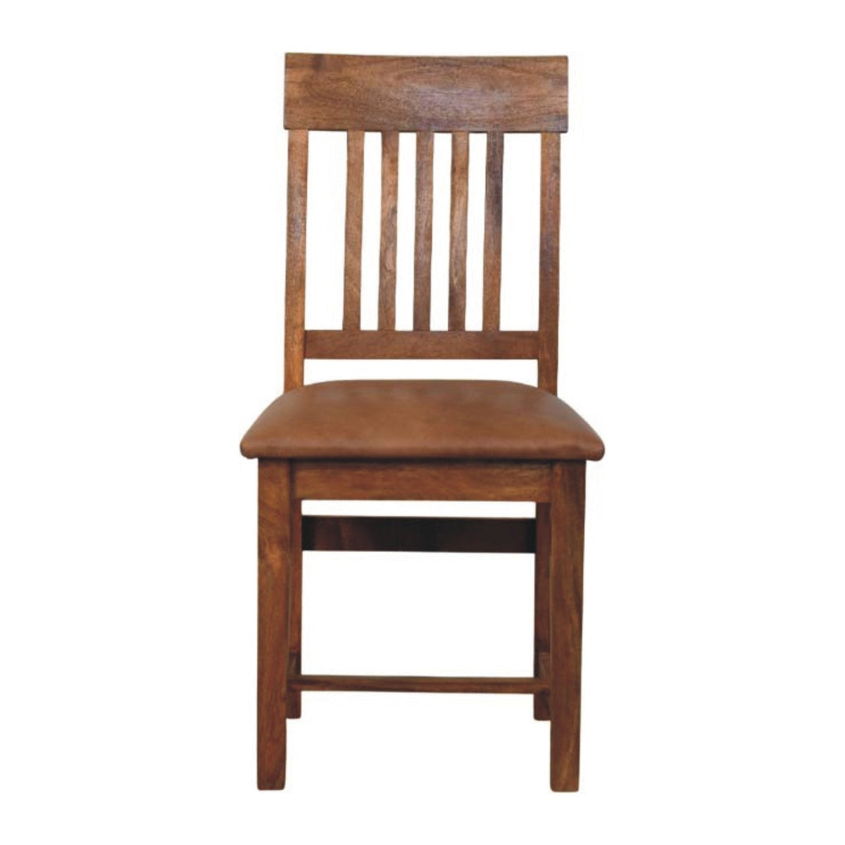 Solid Wood Leather Slatted Dining Chair with Slatted Back – Brown