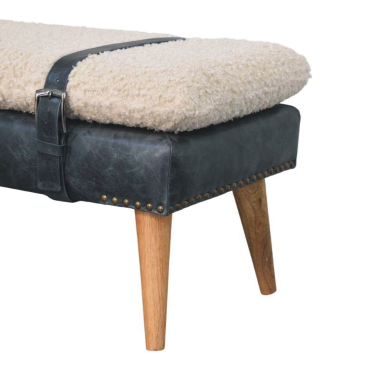 Boucle x Leather Upholstered Bench with Nordic Legs - Boucle & Leather