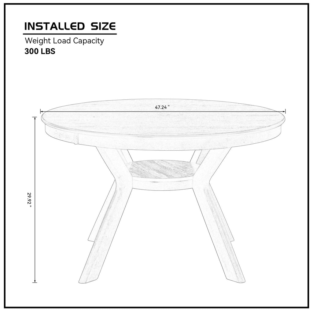 Round Rubber Wood Dining Table with Modern Pedestal Base - Natural Finish