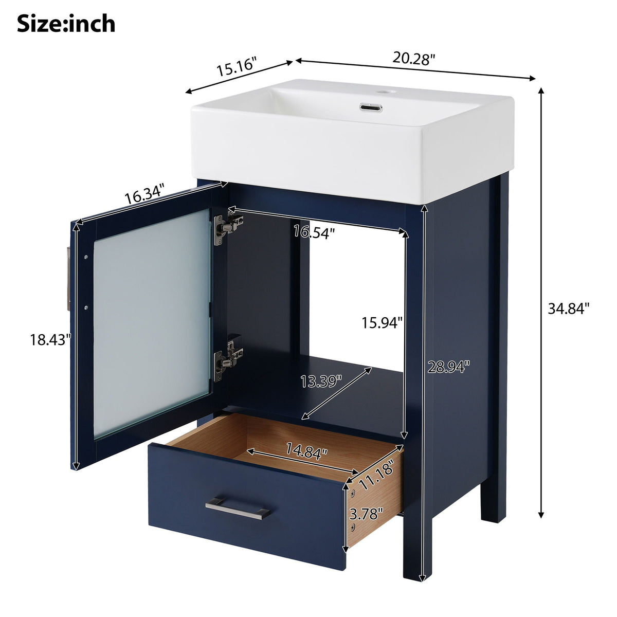 Bathroom Vanity with Ceramic Sink and Ample Storage - Blue, Green, or Black