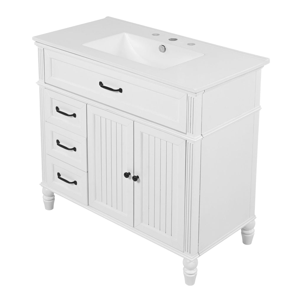 Bathroom Vanity With Sink and Drawers - Freestanding Solid Wood Cabinet