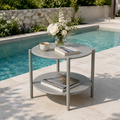 Metal Round Side Table with 2-Tier Storage - Grey