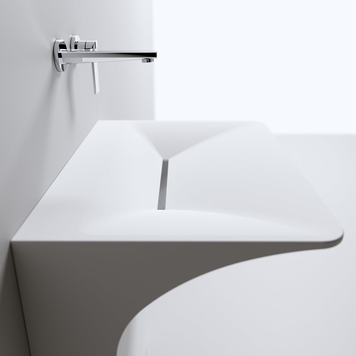 Modern Wall-Mounted Solid Surface Pedestal Sink with Hidden Linear Drain