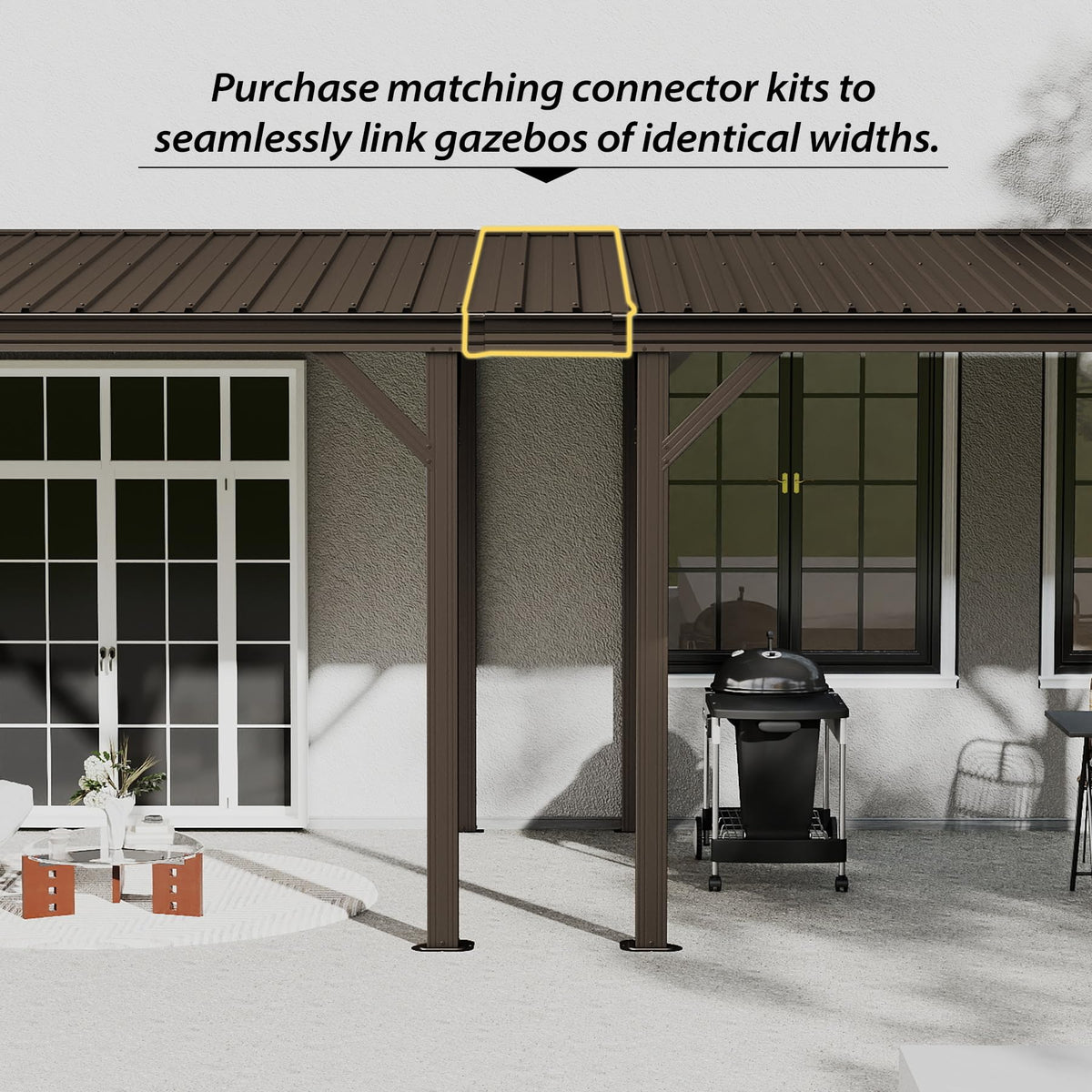 Gazebo Connector Kit for 8ft Width Wall Mounted Gazebos with Rustproof Steel - Gray