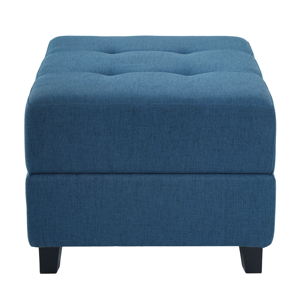Navy Tufted Ottoman with Classic Button Detailing - Navy Blue