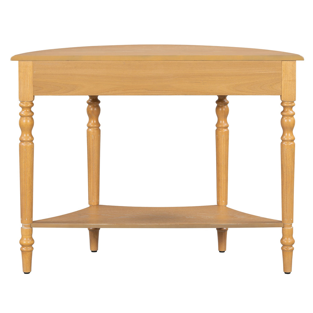 Farmhouse Half Moon Console Table with Drawer & Shelf - Rustic Finish
