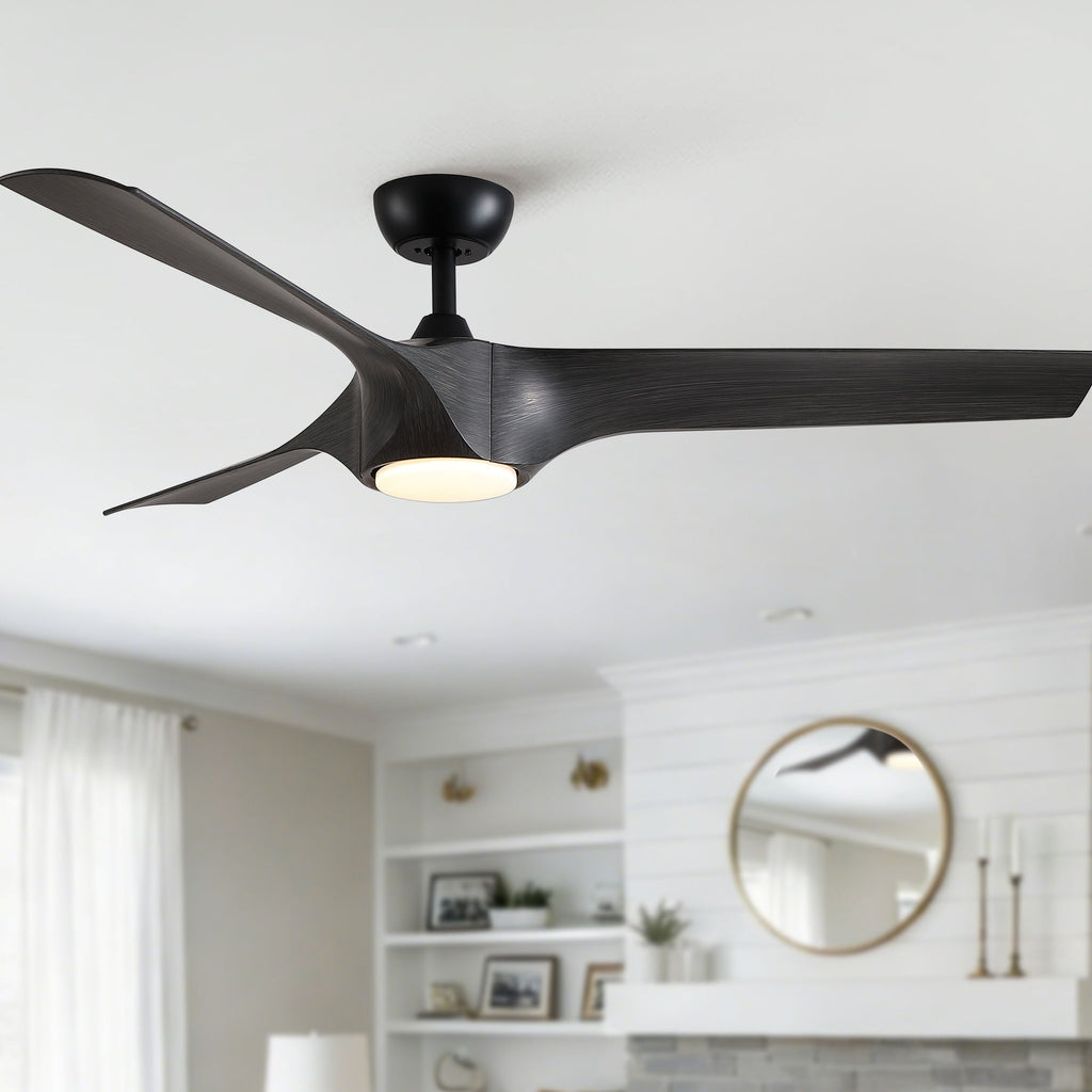 Reversible Quiet Motor Ceiling Fan Light with ABS Blades - Black