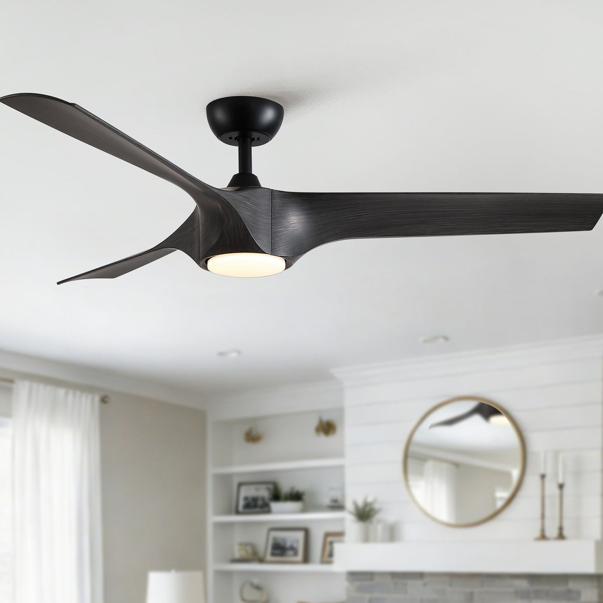Reversible Quiet Motor Ceiling Fan Light with ABS Blades - Black