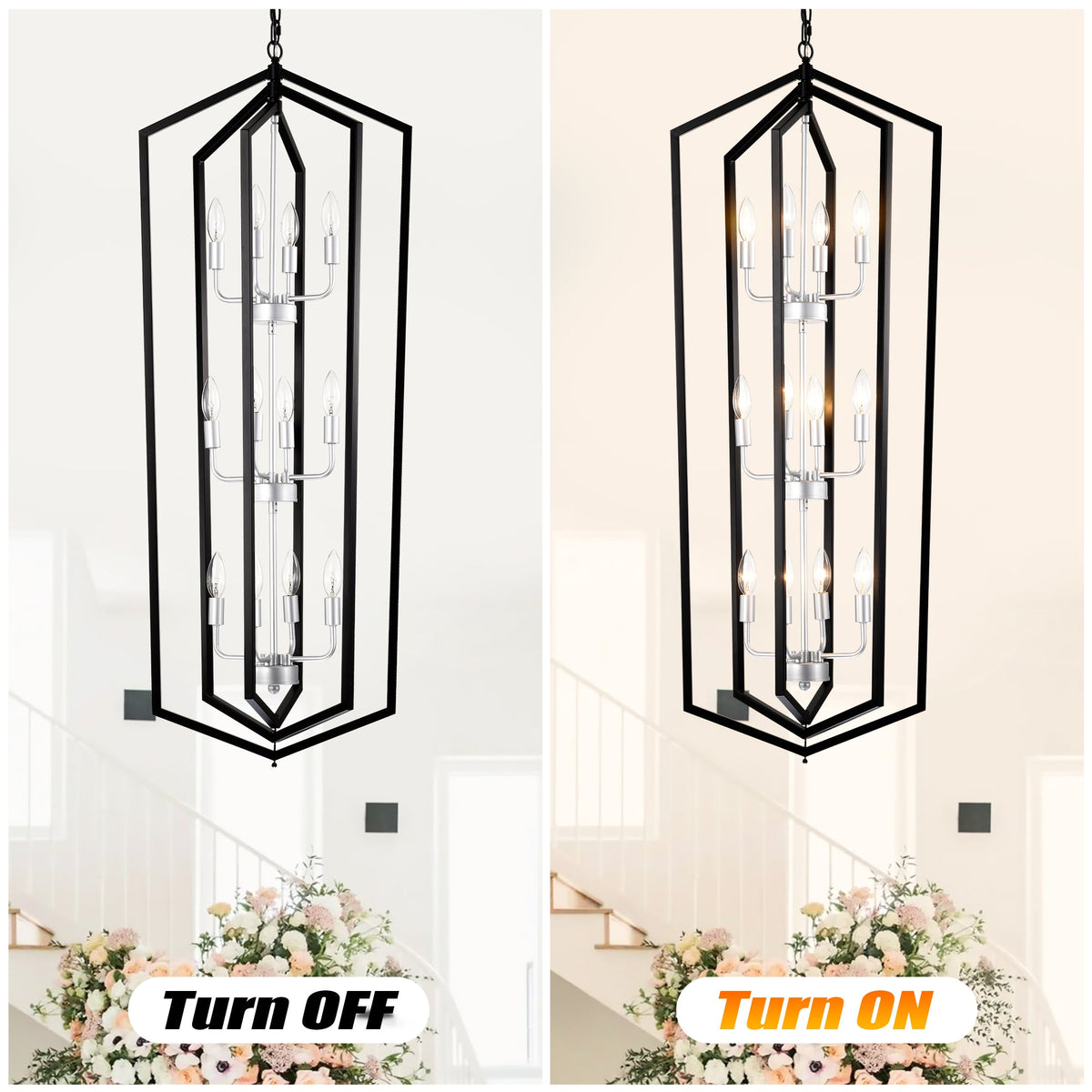 12-Light Farmhouse Kitchen Chandelier with Matte Finish - Metal