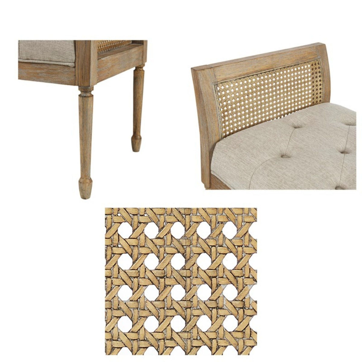 Natural Accent Bench with Arm and Tufted Upholstered Seat
