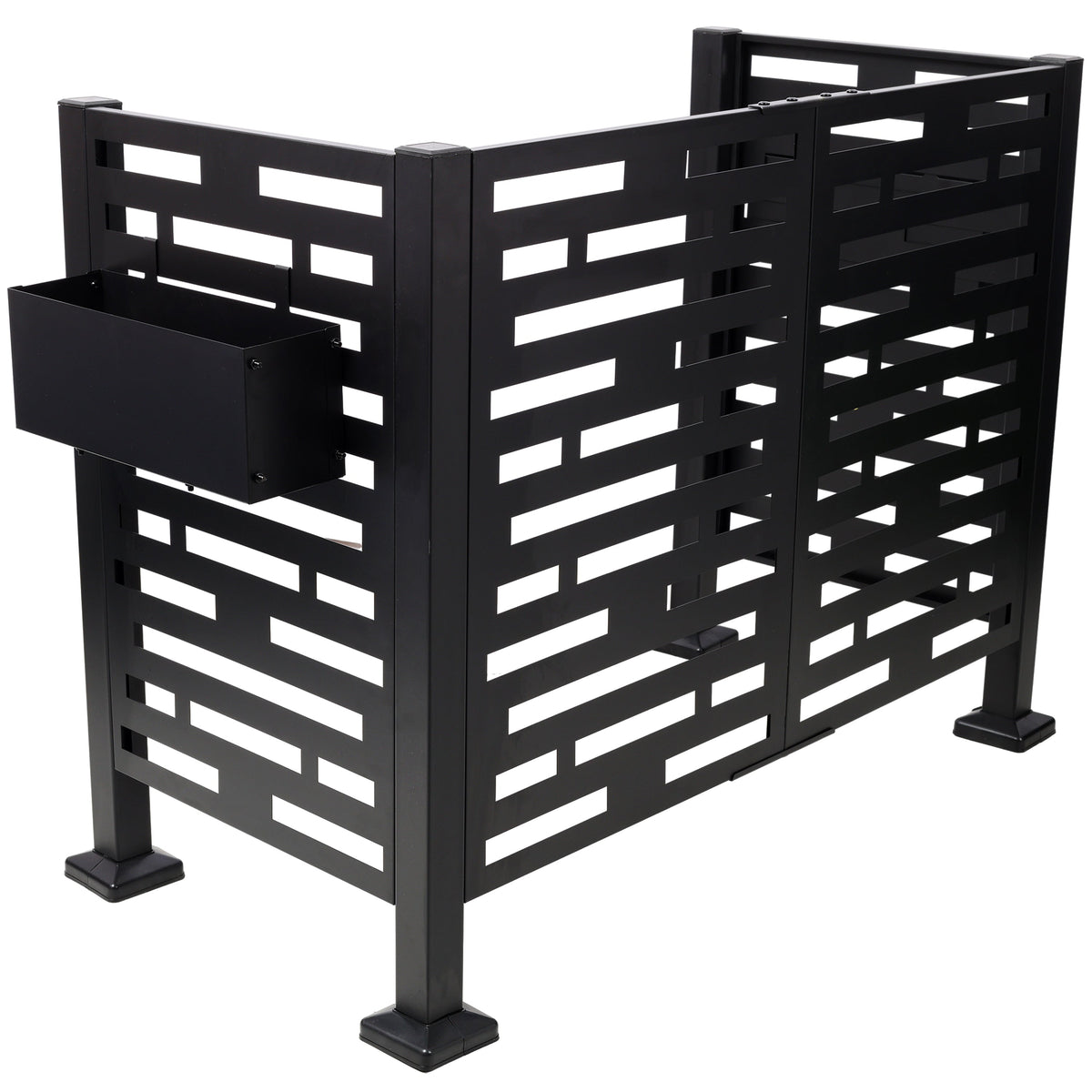 Metal Air Conditioner Fence with Planter Boxes - Black