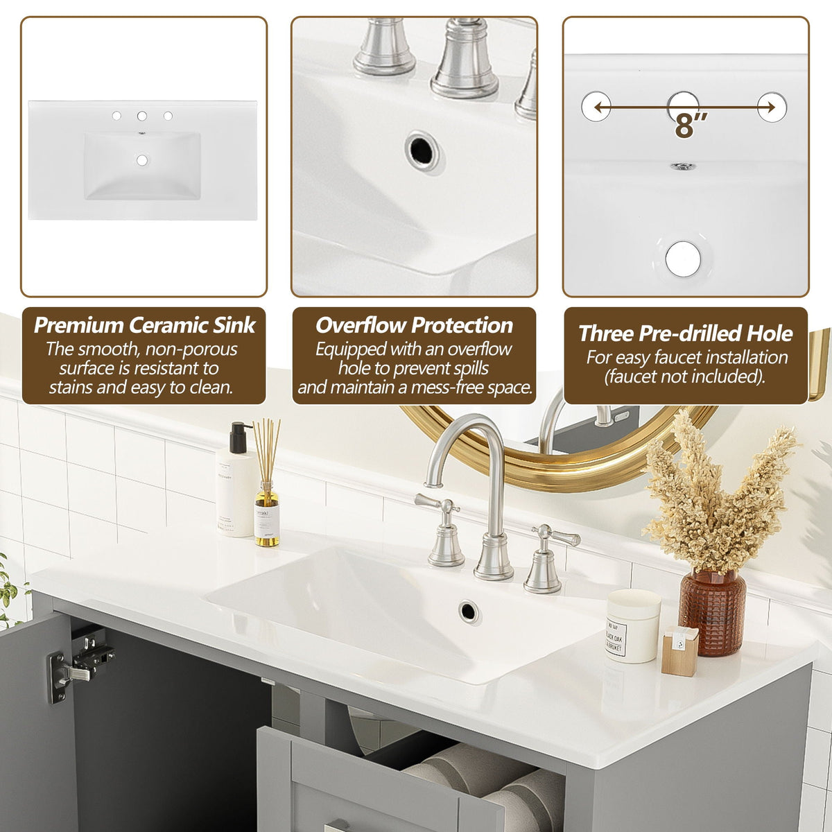 Traditional Bathroom Vanity Set with Soft Close Doors - Multiple Colors