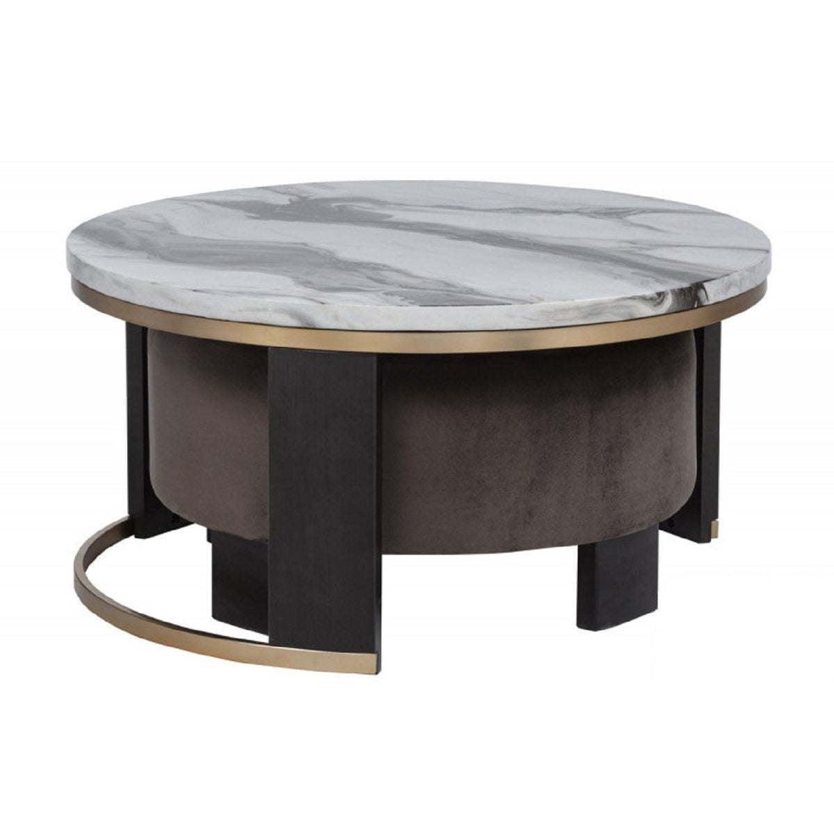 Nesting Round Coffee Table with Ottoman - Faux Marble Top - Gold/Brown