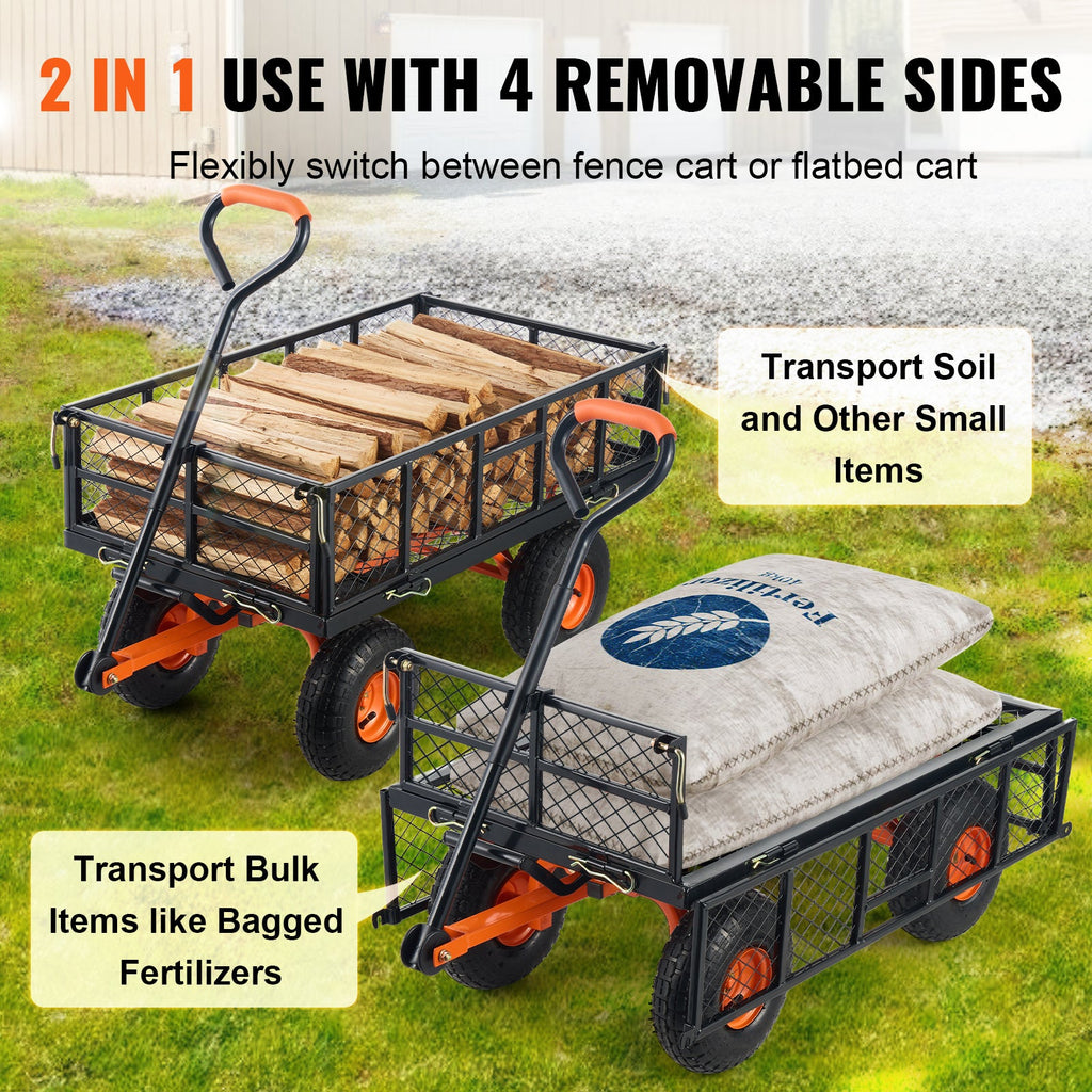 Metal Garden Dump Cart with Convertible Handle - Iron