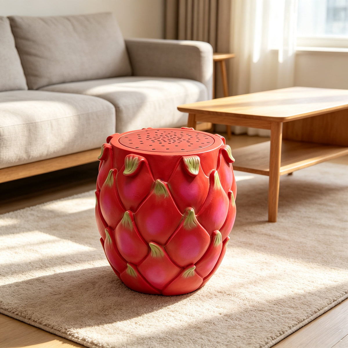 Oversized Resin Dragon Fruit Stool with Sturdy Resin Construction - Red