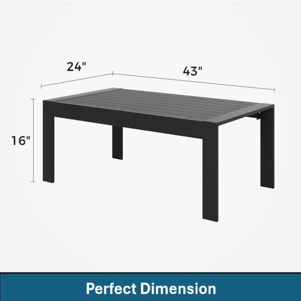 Modern Rectangle Outdoor Coffee Table with Slatted WPC Top - Dark Gray, White, Black