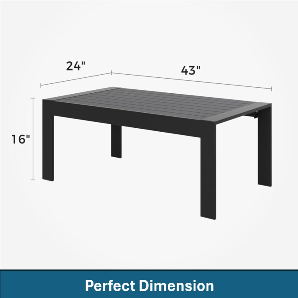 Modern Rectangle Outdoor Coffee Table with Slatted WPC Top - Dark Gray, White, Black
