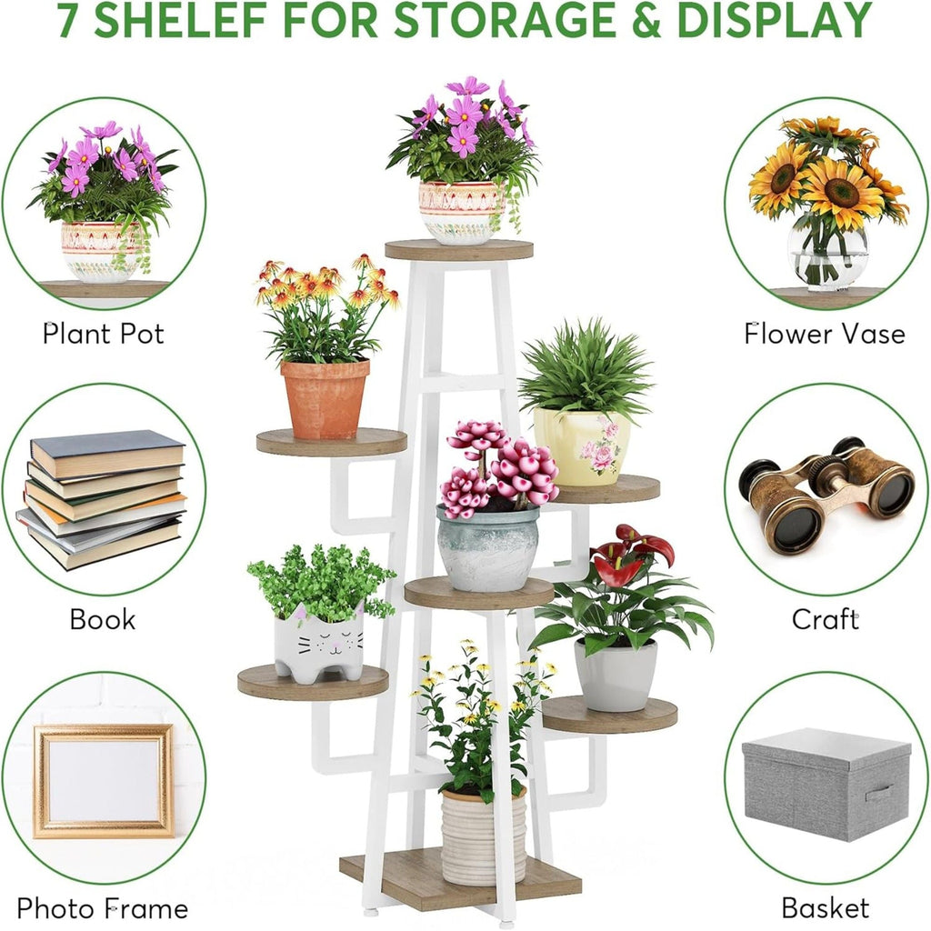 7 Tier Corner Plant Shelf with High Low Design - Dark Brown or White
