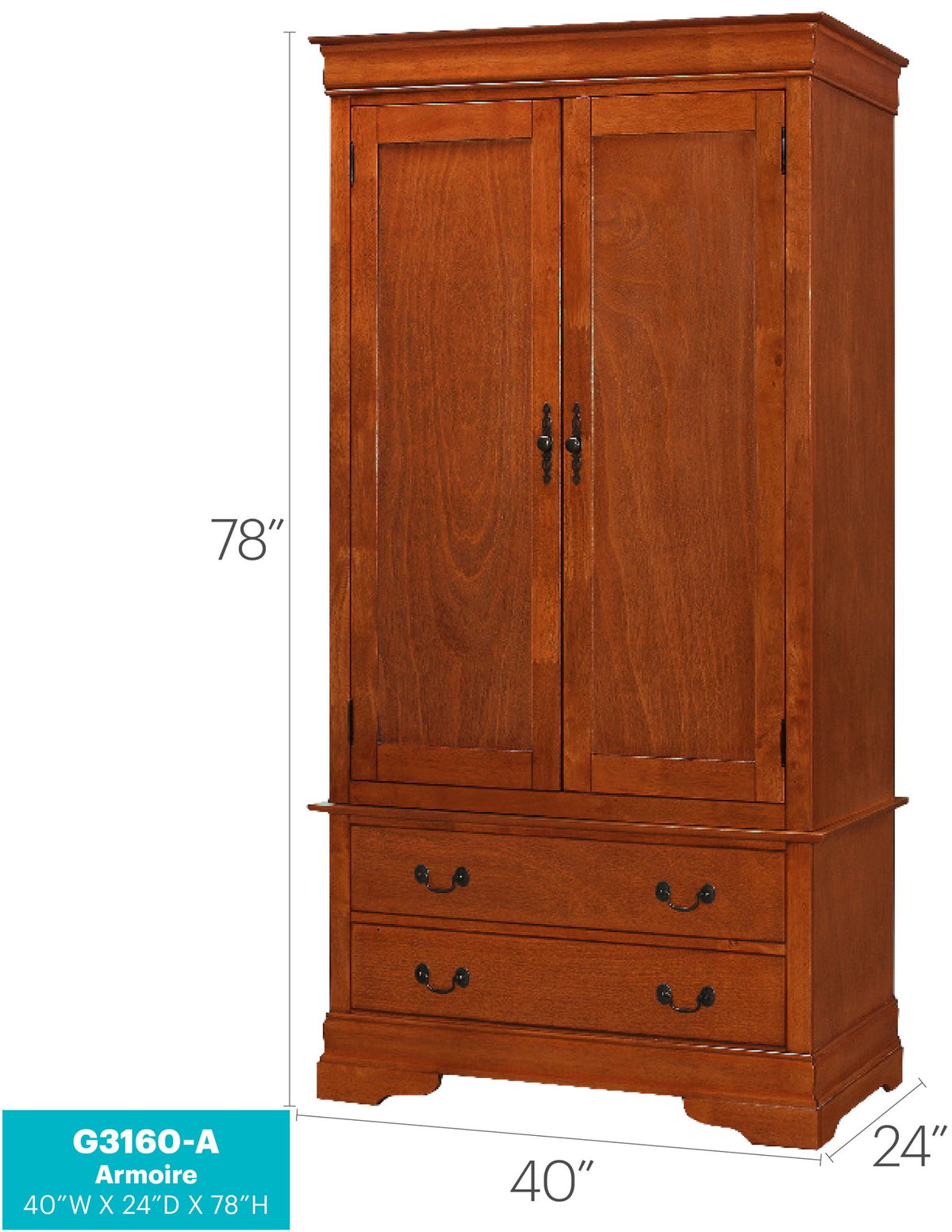 Traditional Armoire with Hanging Bar - Multiple Colors