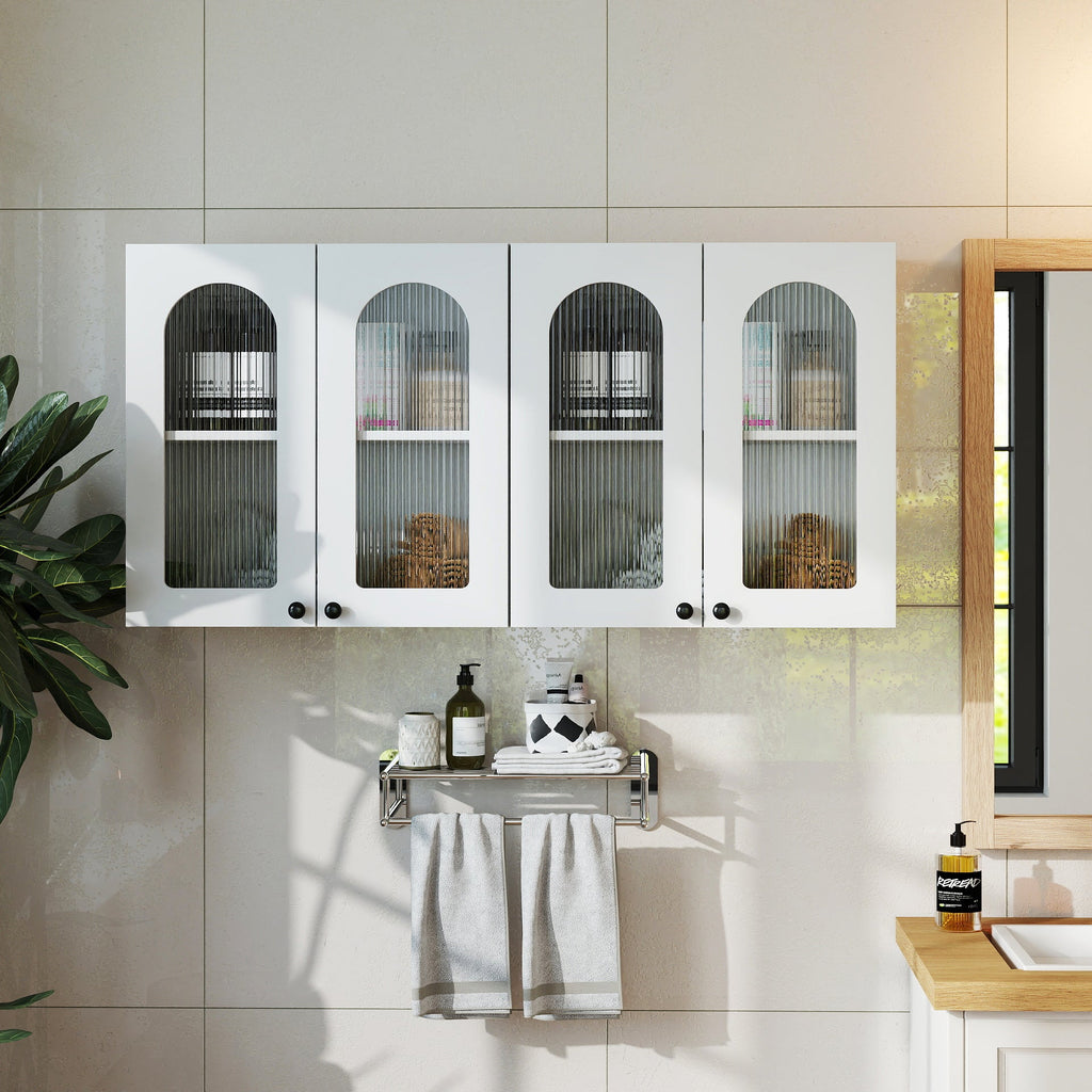 Wall Cabinet with Arched Glass Door and Adjustable Shelves – Particle Board