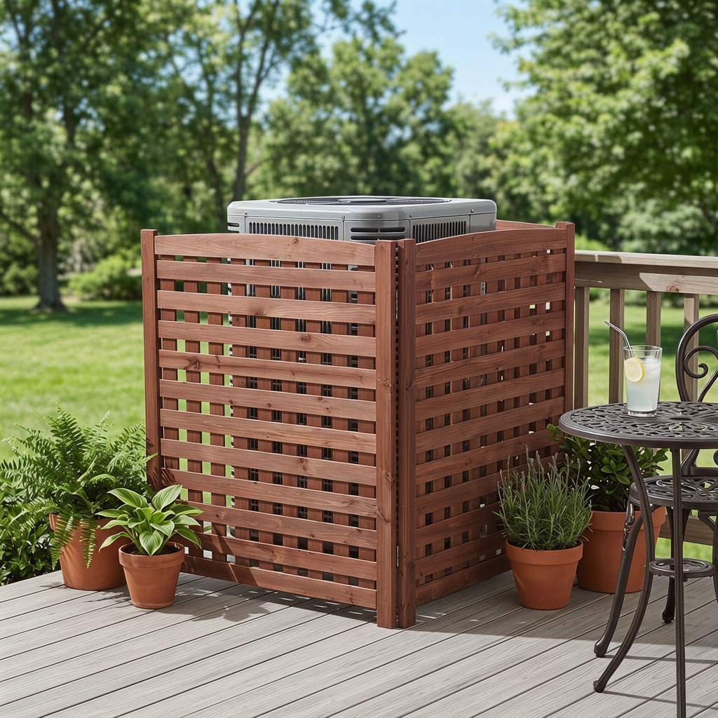 3 Panel Outdoor Air Conditioner Fence Screen with Solid Wood - Light Brown or Dark Gray