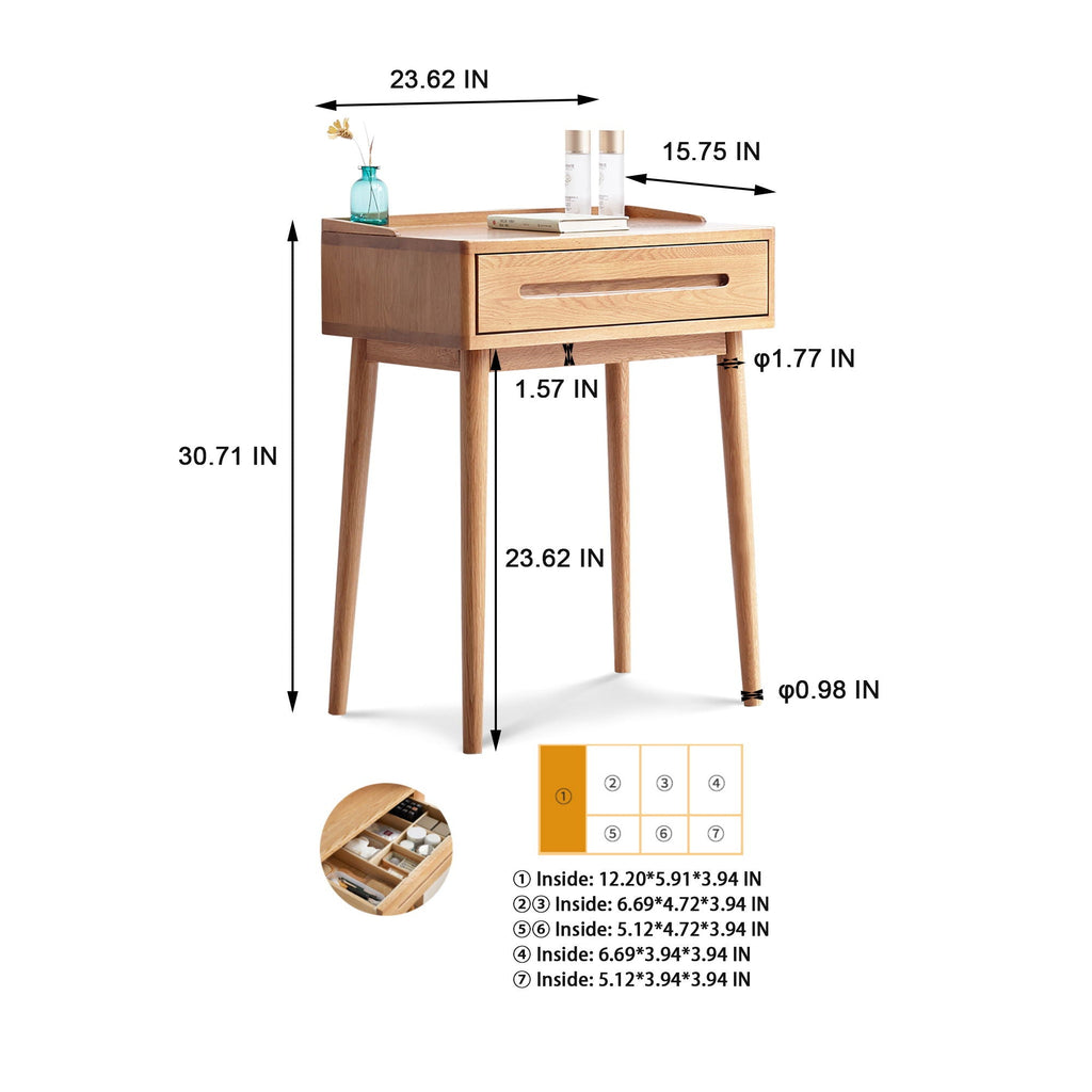 Oak Vanity Desk with Storage Drawer - Light Brown
