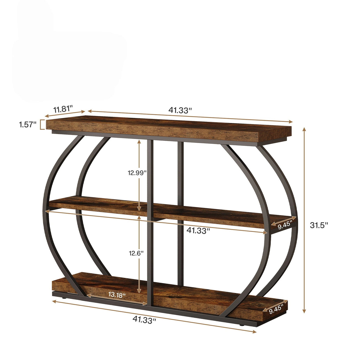 Console Table with Arched Frame, 3 Tiers – Brown / Black
