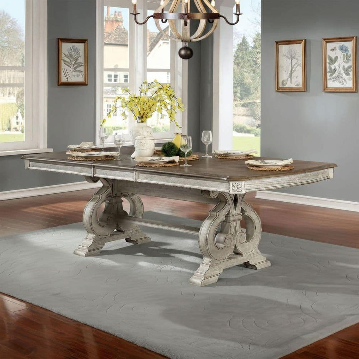 Rustic Dining Set With Table And Upholstered Chairs - 9 Piece