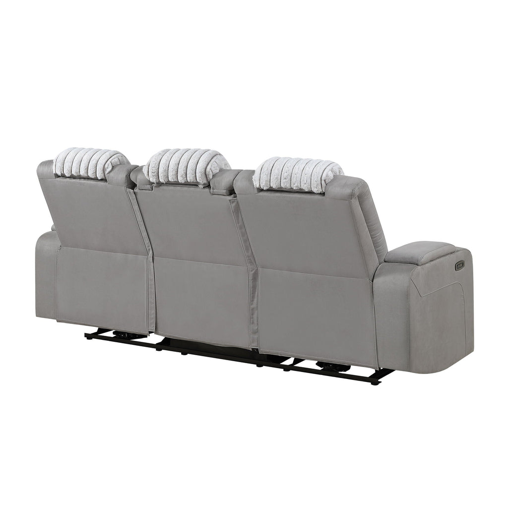 Power Reclining Sofa with Power Headrest and Drop Down Table - Black, Dark Brown, or Dark Gray