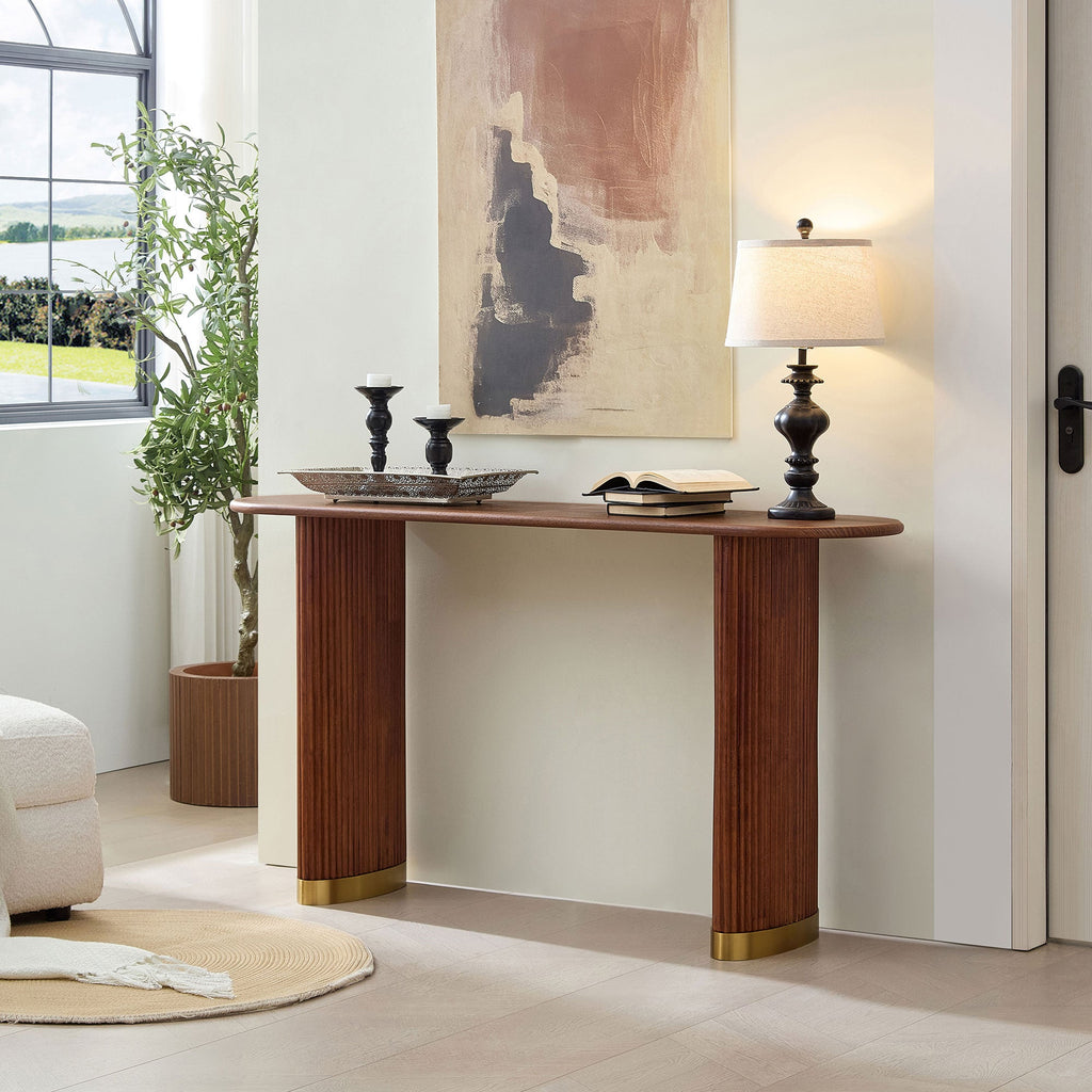 Modern Entryway Console Table with Stainless Steel Legs - Brown or Black