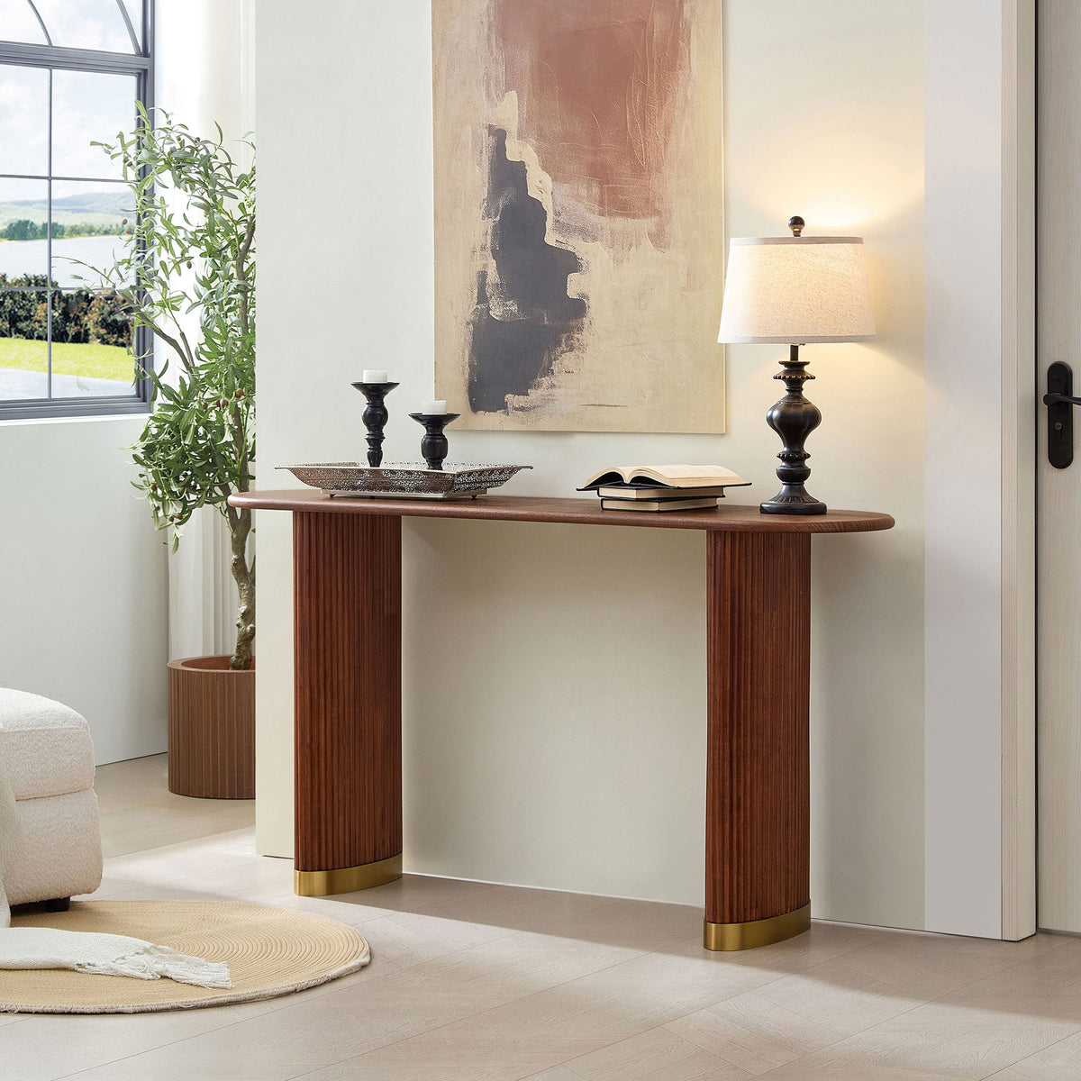 Modern Entryway Console Table with Stainless Steel Legs - Brown or Black