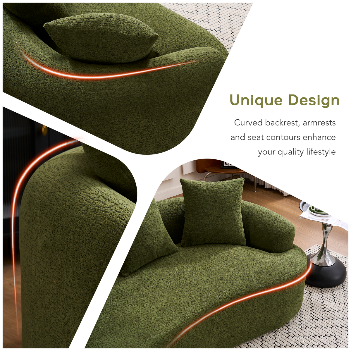 Compression Loveseat Sofa with Modern Curved Design - Chenille Fabric