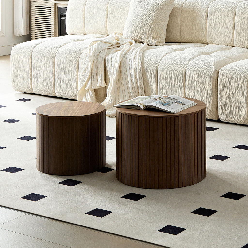 Handcrafted Nested Table Set, 2 Pieces - Black, White, or Dark Brown