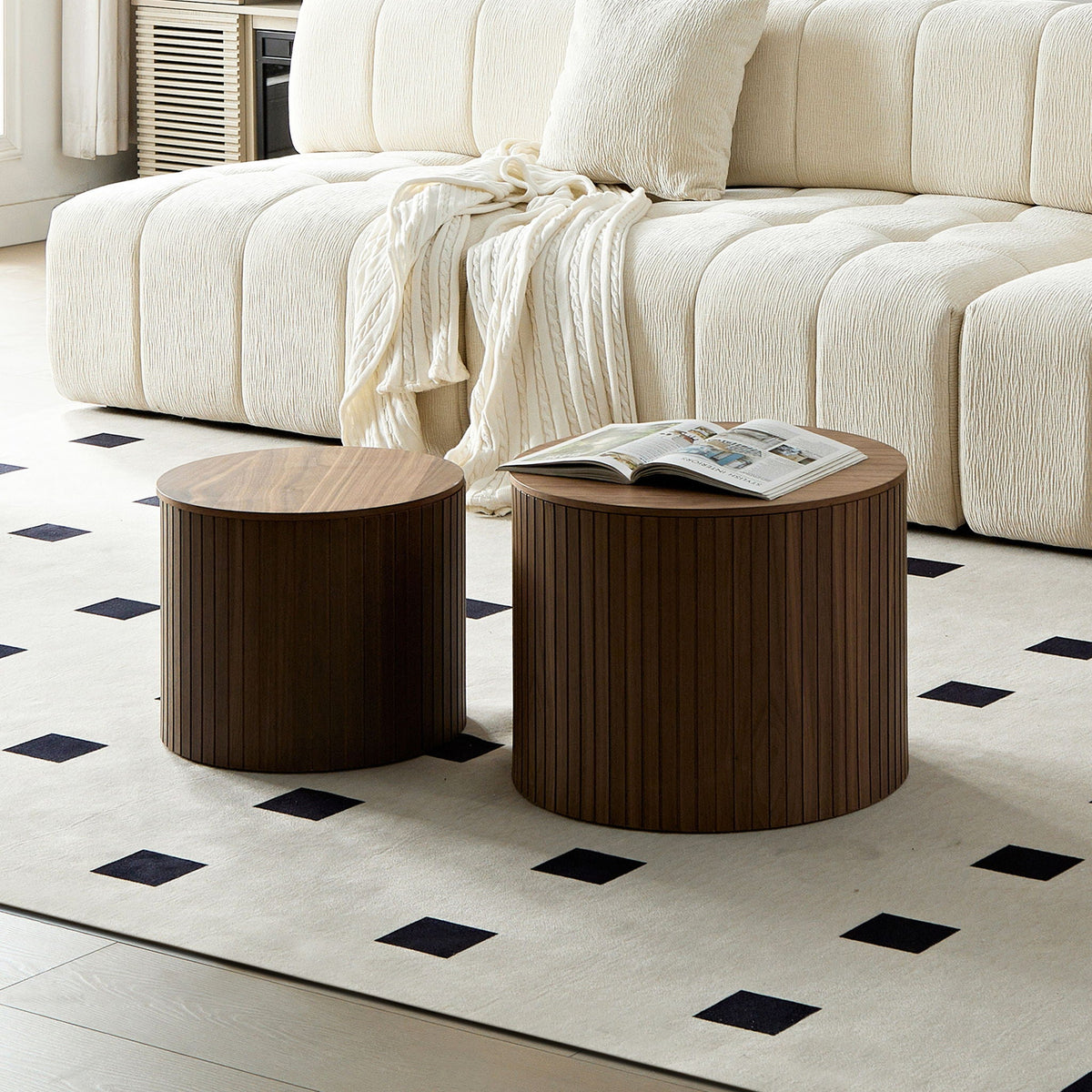 Handcrafted Nested Table Set, 2 Pieces - Black, White, or Dark Brown
