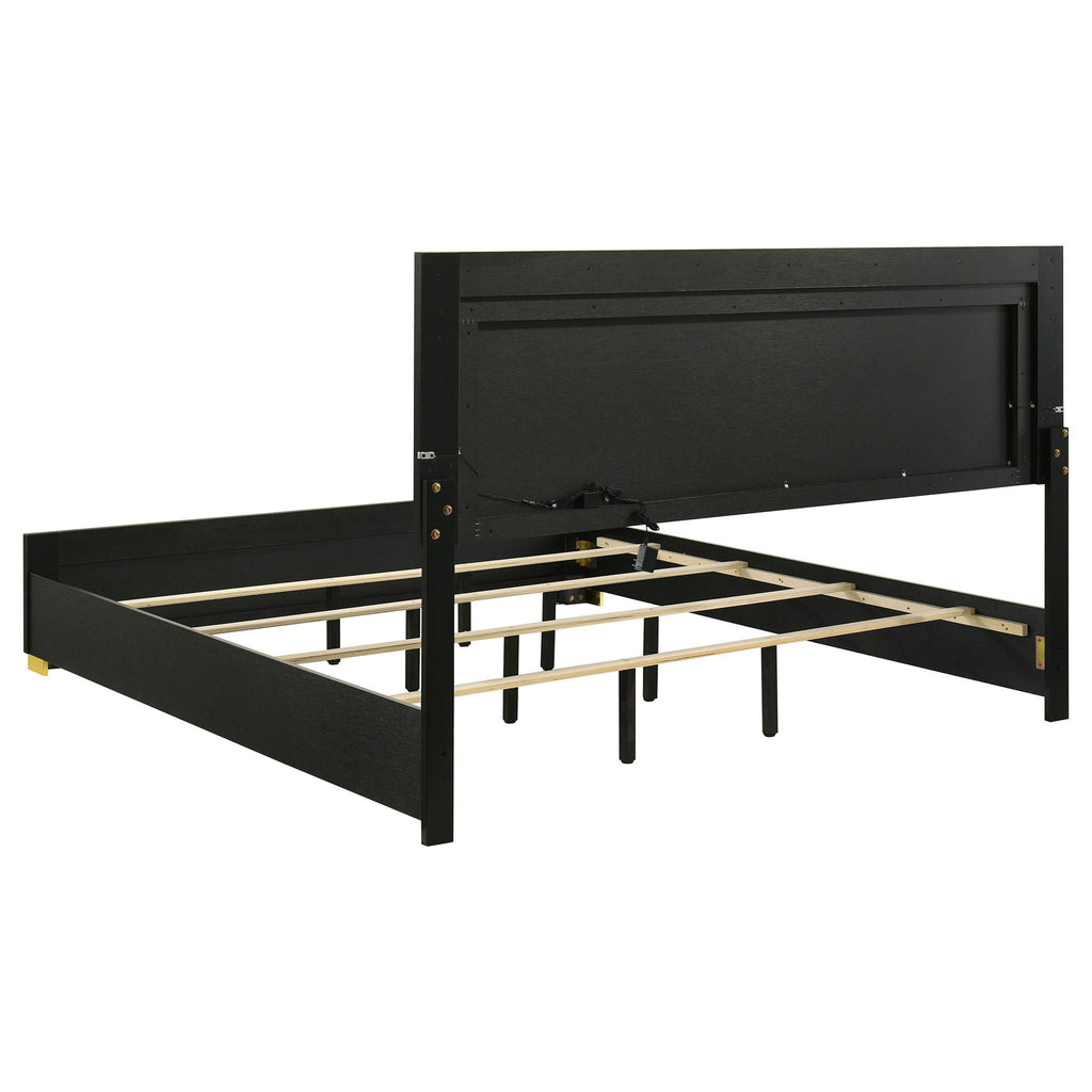 Marceline Wood Eastern King LED Panel Bed Black