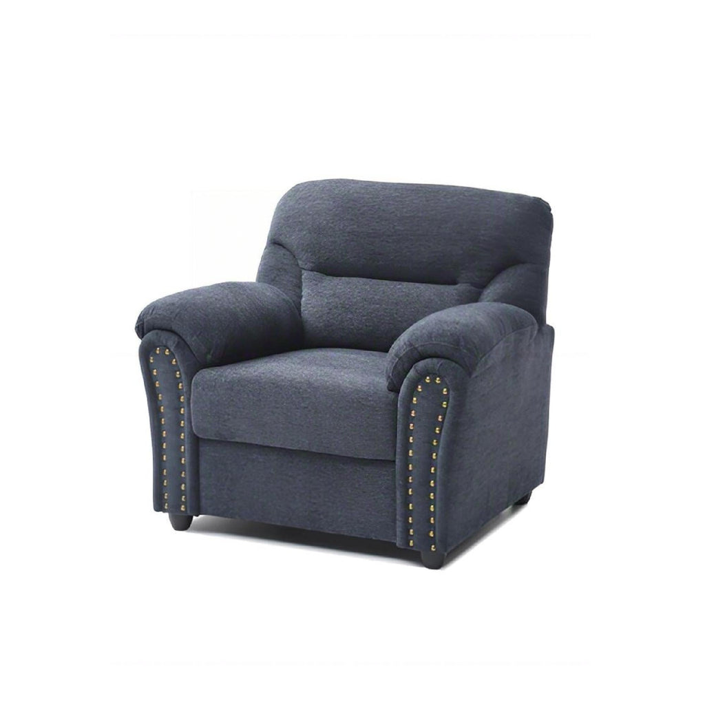 Hamilton Arm Chair with Hand-Applied Nailhead Trim and Pillow Top Cushions - Blue, Gray, Dark Brown